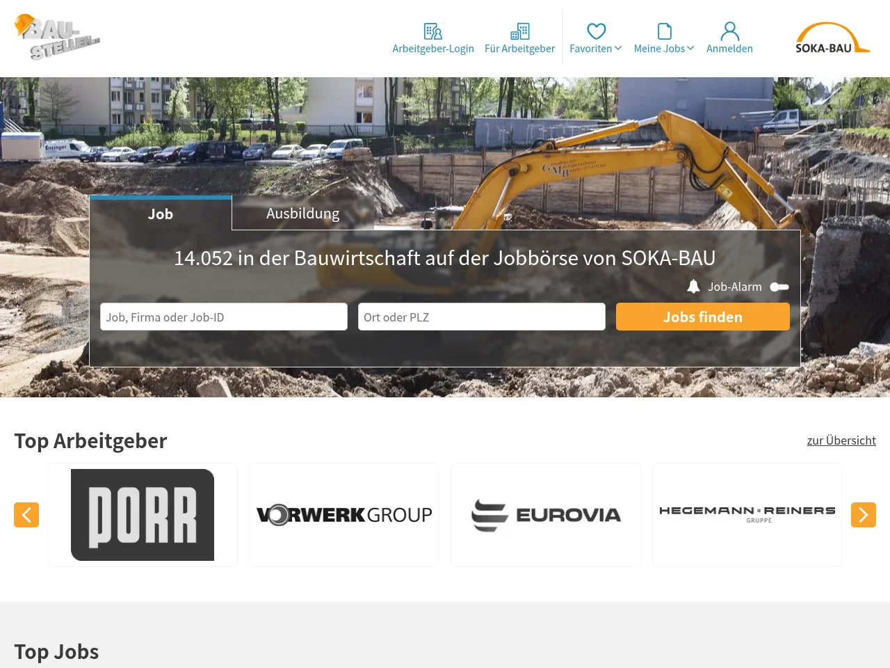 bau-stellen.de job board platform screenshot showing job search interface