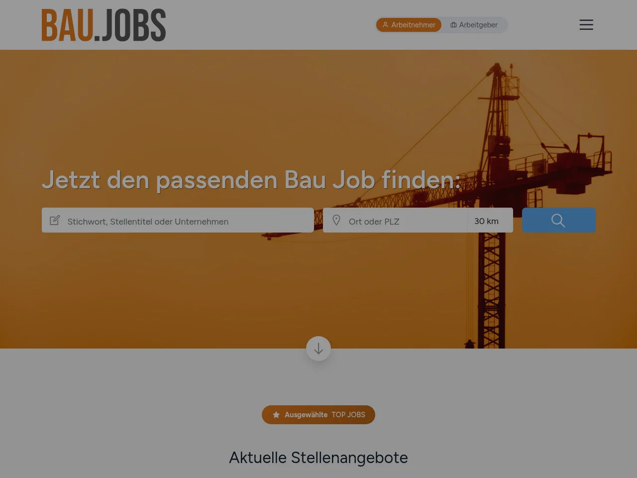 BAU.JOBS job board platform screenshot showing job search interface
