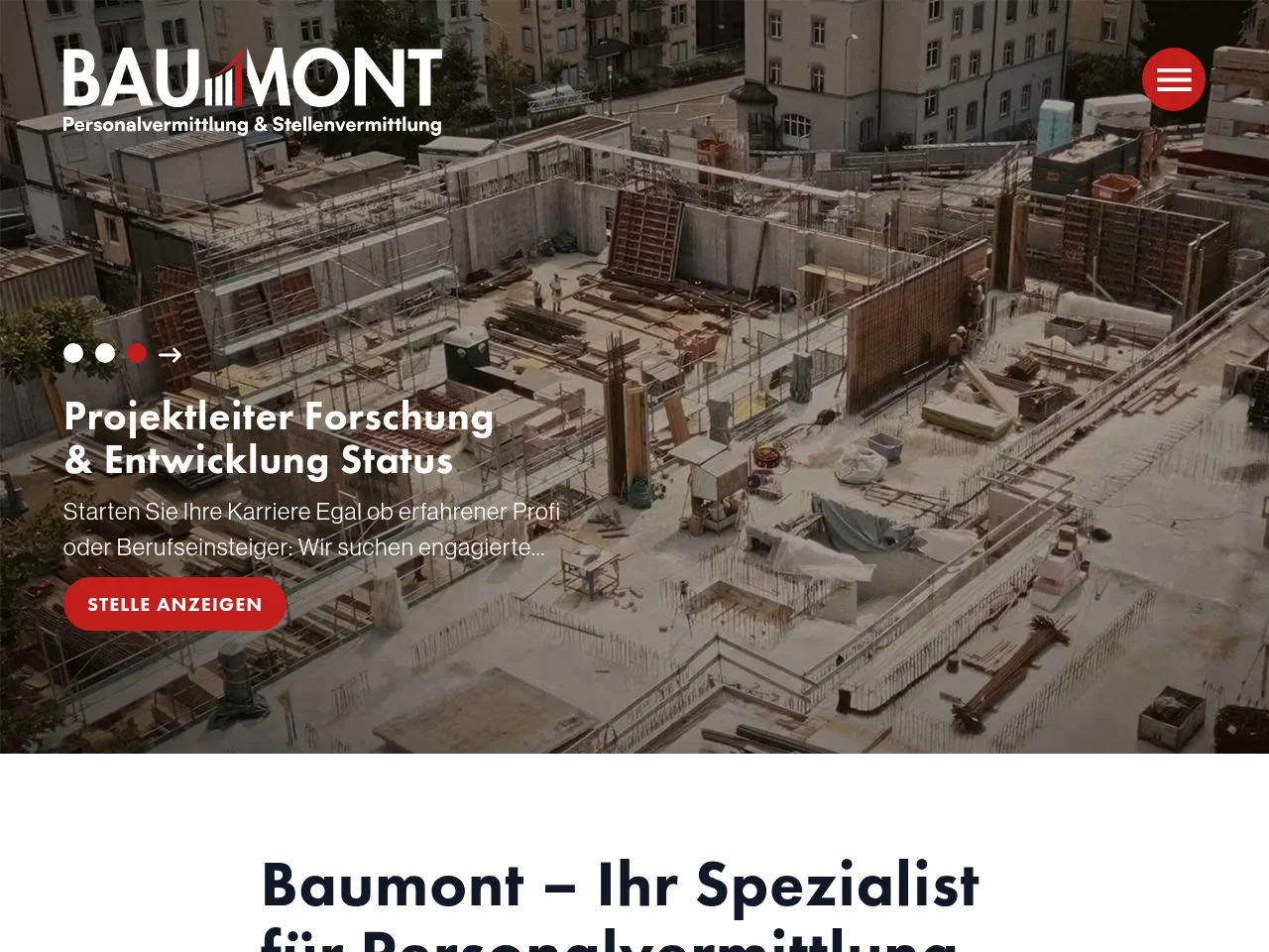 Baumont AG job board platform screenshot showing job search interface