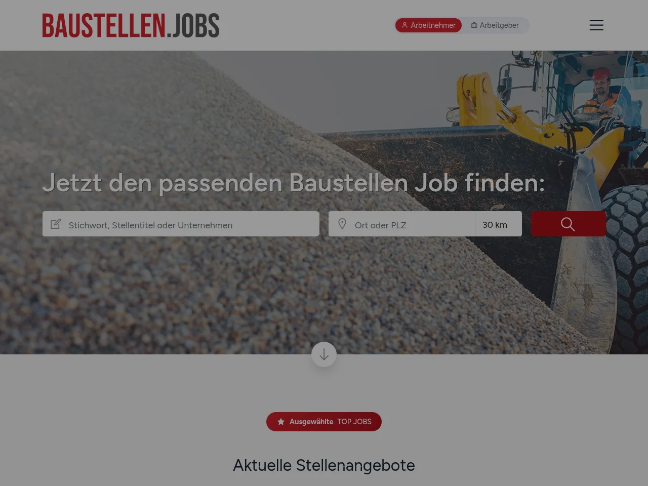 BAUSTELLEN.JOBS job board platform screenshot showing job search interface