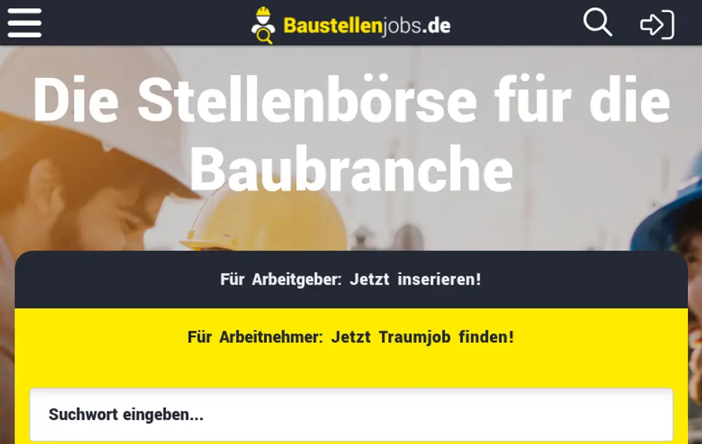 Baustellenjobs.de job board platform screenshot showing job search interface