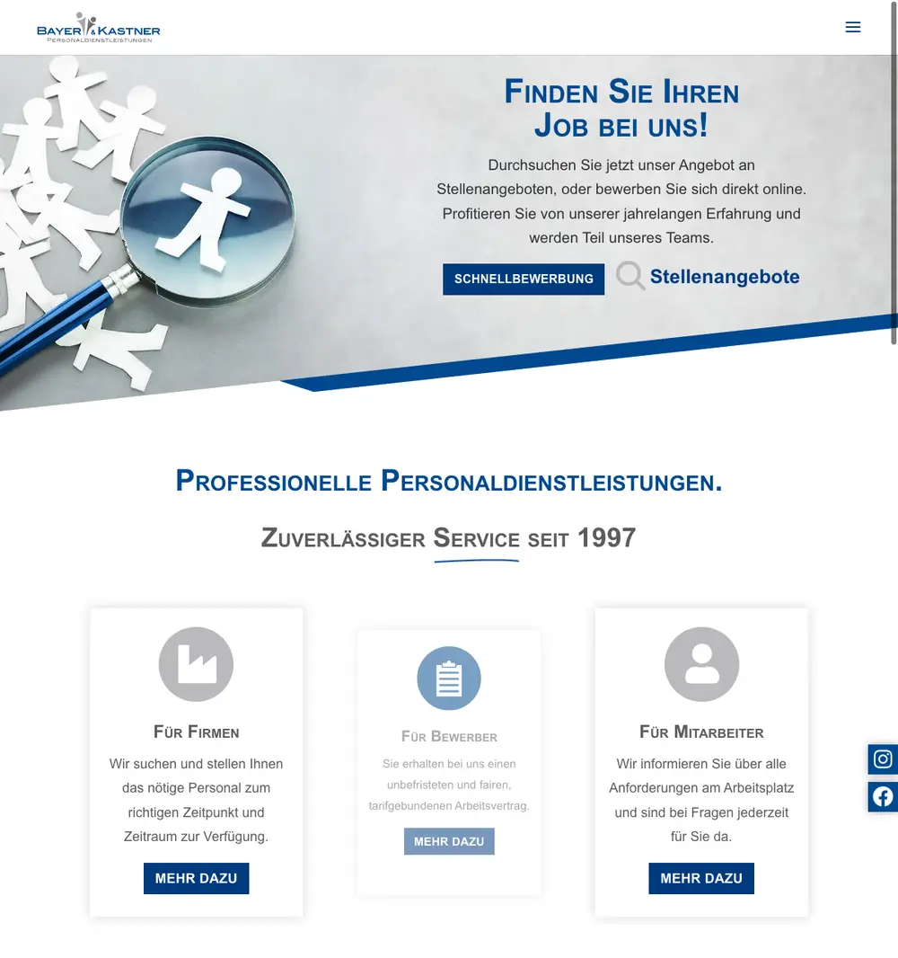 Bayer & Kastner – Personaldienstleistungen job board platform screenshot showing job search interface