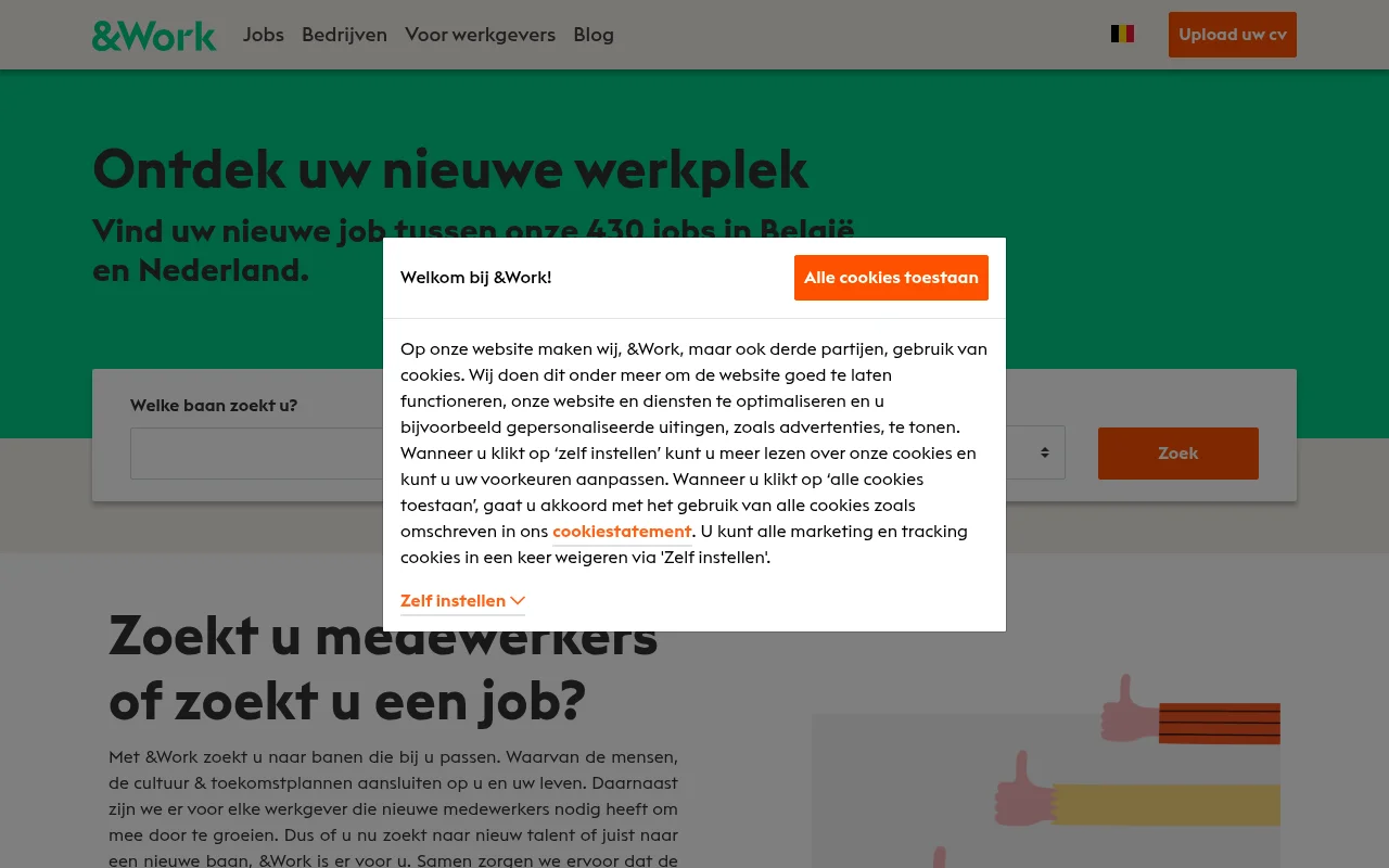 AndWork (&Work) screenshot AndWork (&Work) job board platform screenshot showing job search interface