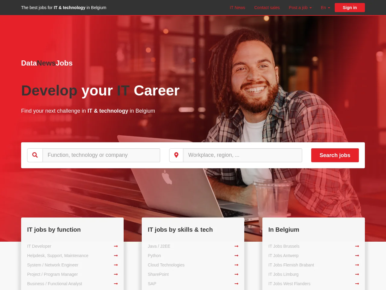 IT Job Only Belgium screenshot IT Job Only Belgium job board platform screenshot showing job search interface