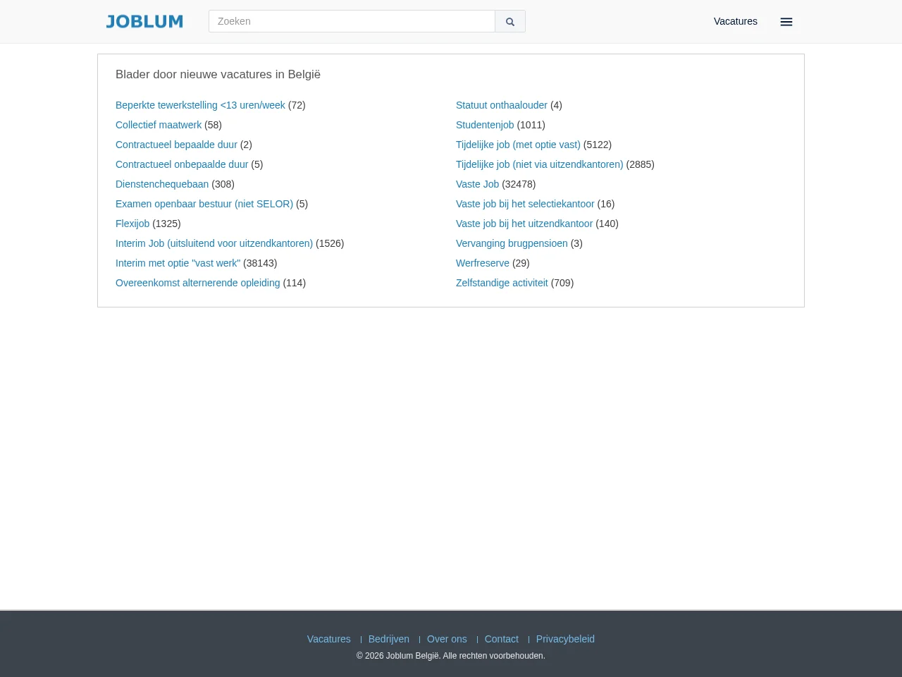Joblum België screenshot Joblum België job board platform screenshot showing job search interface