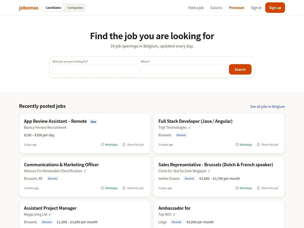 Jobomas screenshot Jobomas job board platform screenshot showing job search interface