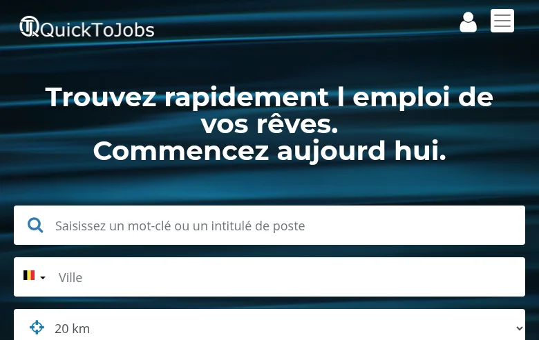 QuickToJobs Belgium job board platform screenshot showing job search interface