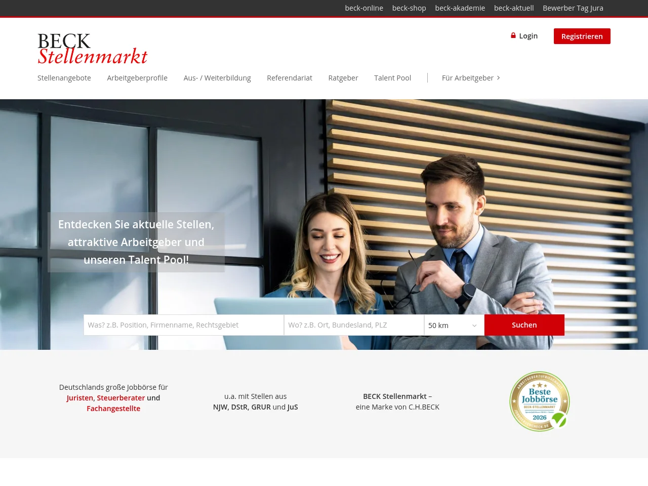 Beck Stellenmarkt job board platform screenshot showing job search interface