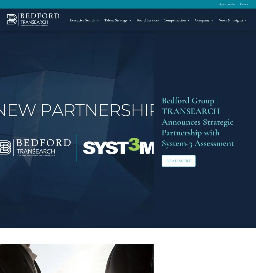 Bedford Group / TRANSEARCH job board platform screenshot showing job search interface