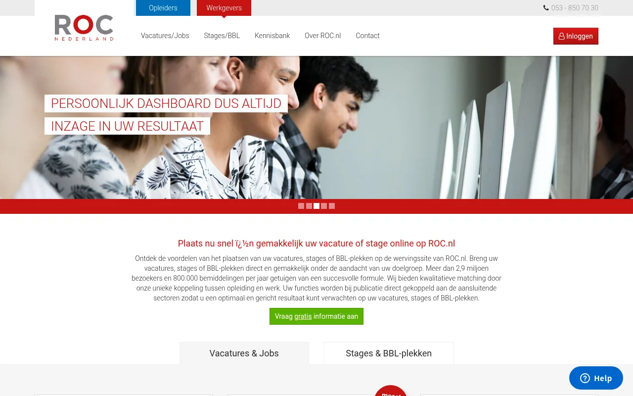 ROC.nl job board platform screenshot showing job search interface