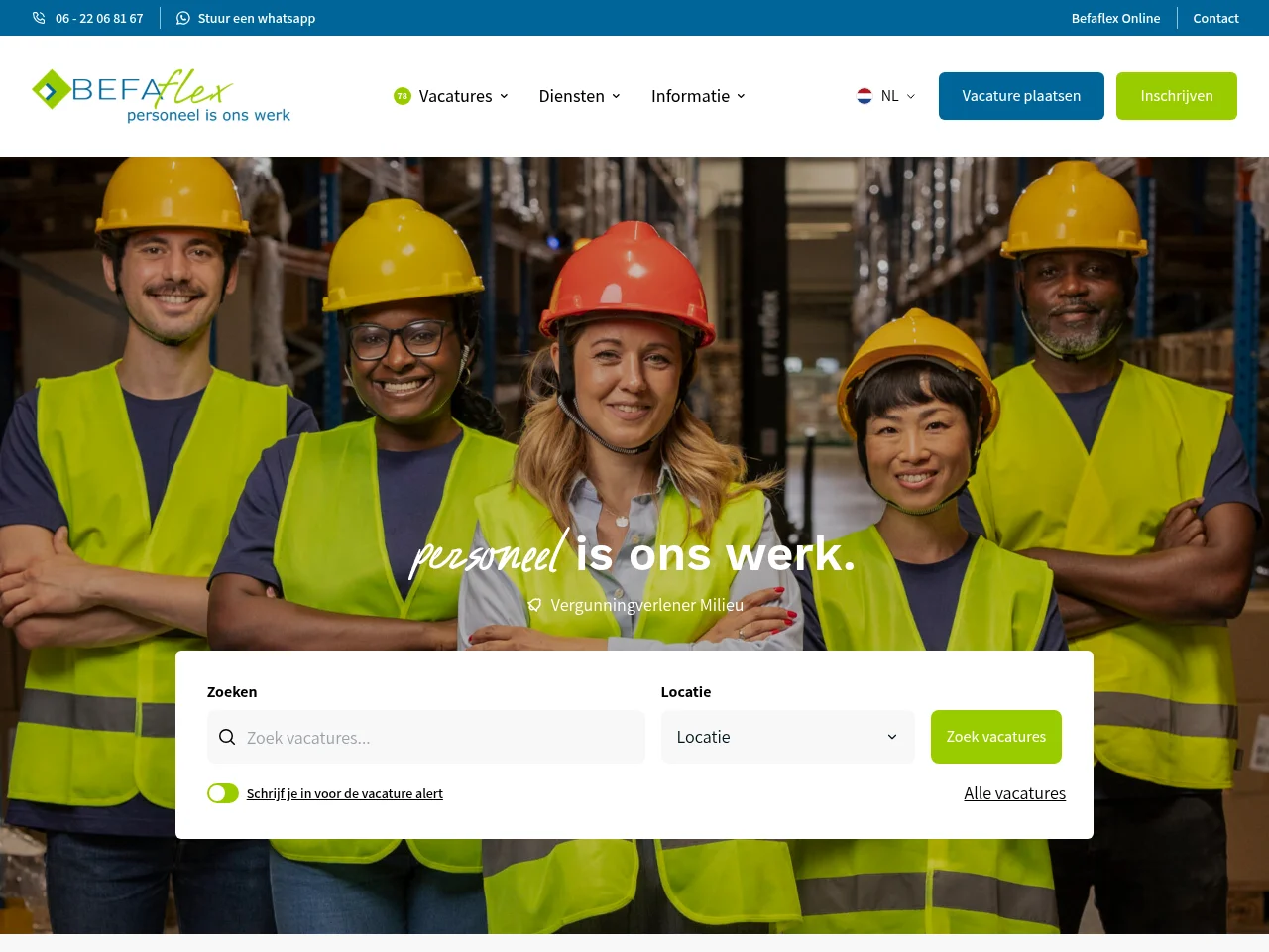 BefaFlex job board platform screenshot showing job search interface