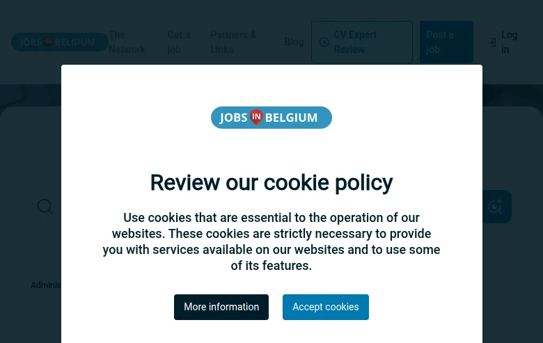 Jobs in Belgium job board platform screenshot showing job search interface