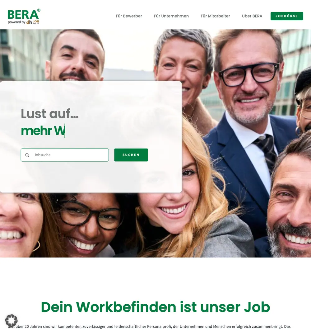 Bera GmbH job board platform screenshot showing job search interface