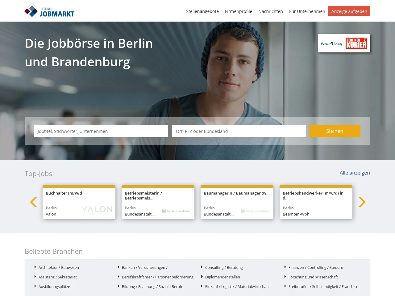 berliner-jobmarkt.de job board platform screenshot showing job search interface