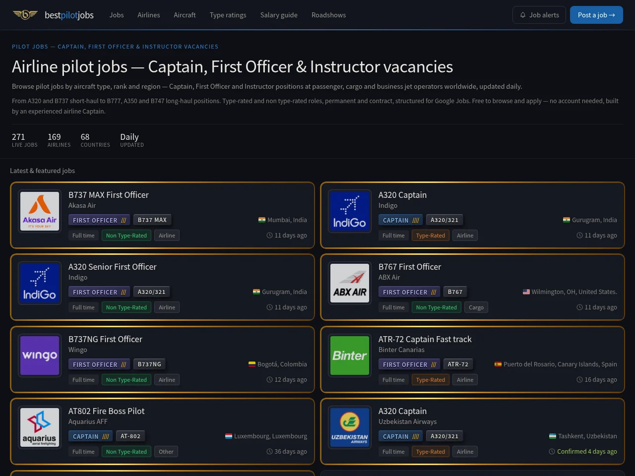 bestpilotjobs screenshot bestpilotjobs job board platform screenshot showing job search interface