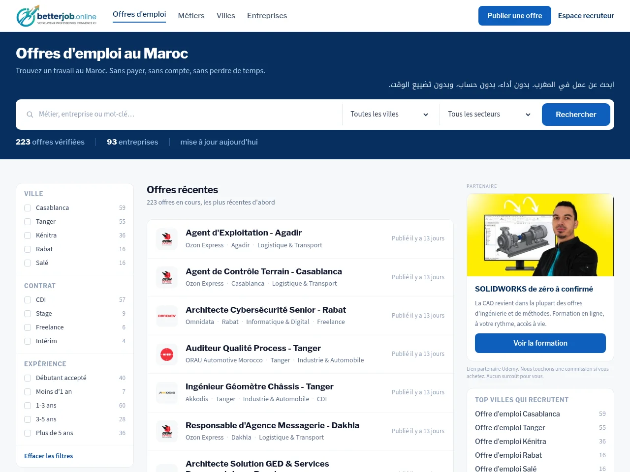 BetterJob job board platform screenshot showing job search interface