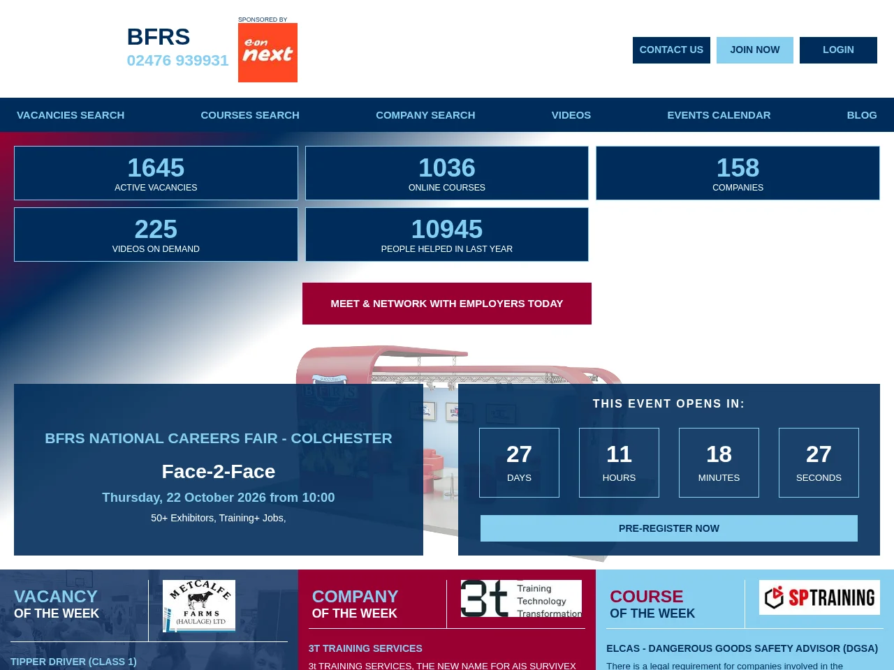 British Forces Resettlement Service job board platform screenshot showing job search interface