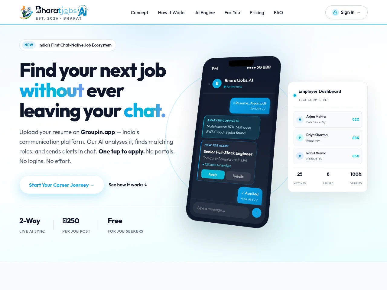 BharatJobs.AI screenshot BharatJobs.AI job board platform screenshot showing job search interface