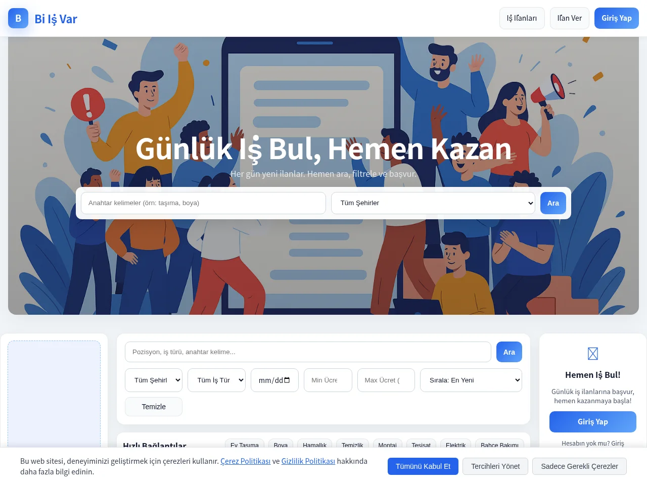 Bi İş Var screenshot Bi İş Var job board platform screenshot showing job search interface