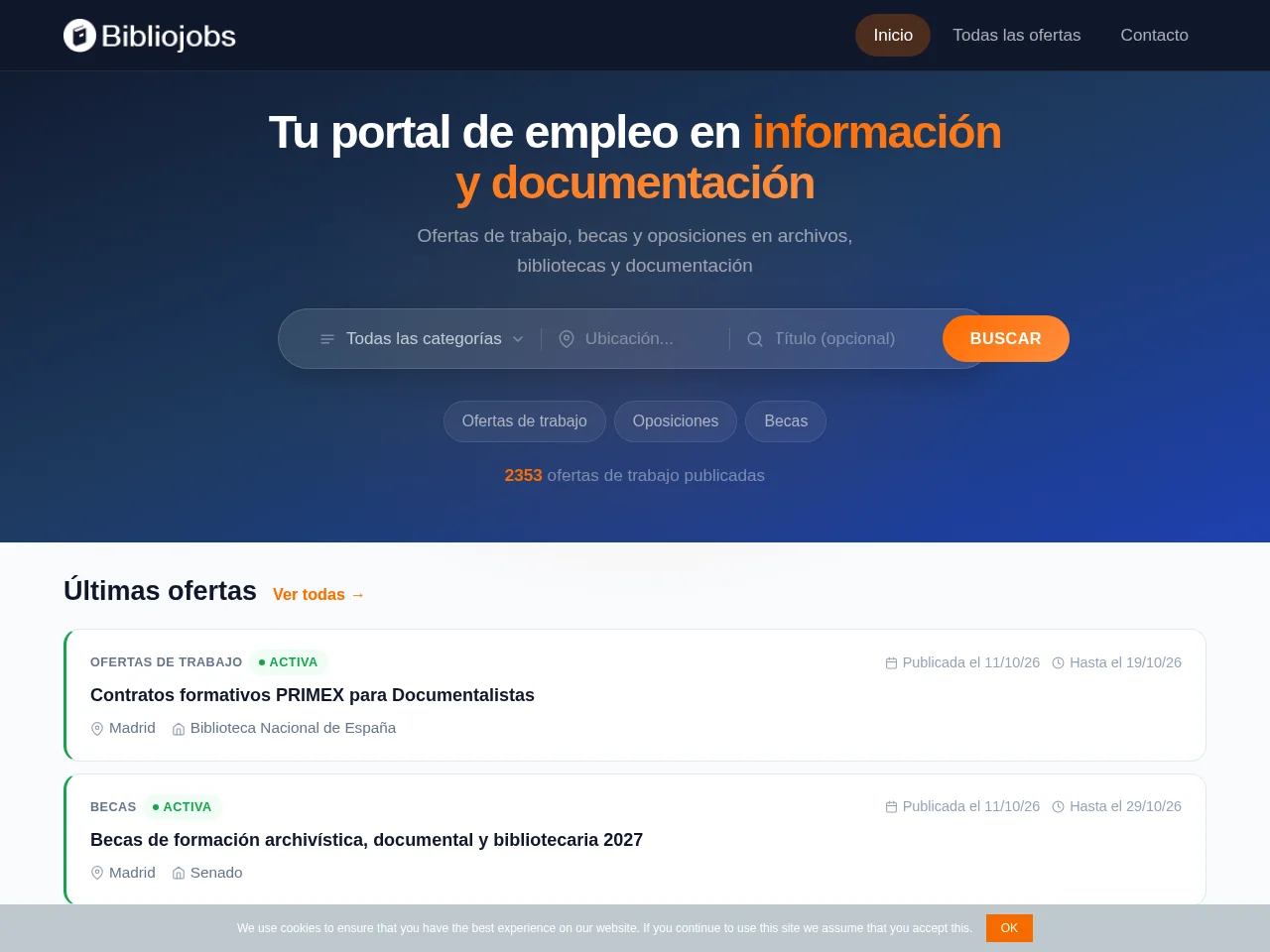 Bibliojobs screenshot Bibliojobs website screenshot