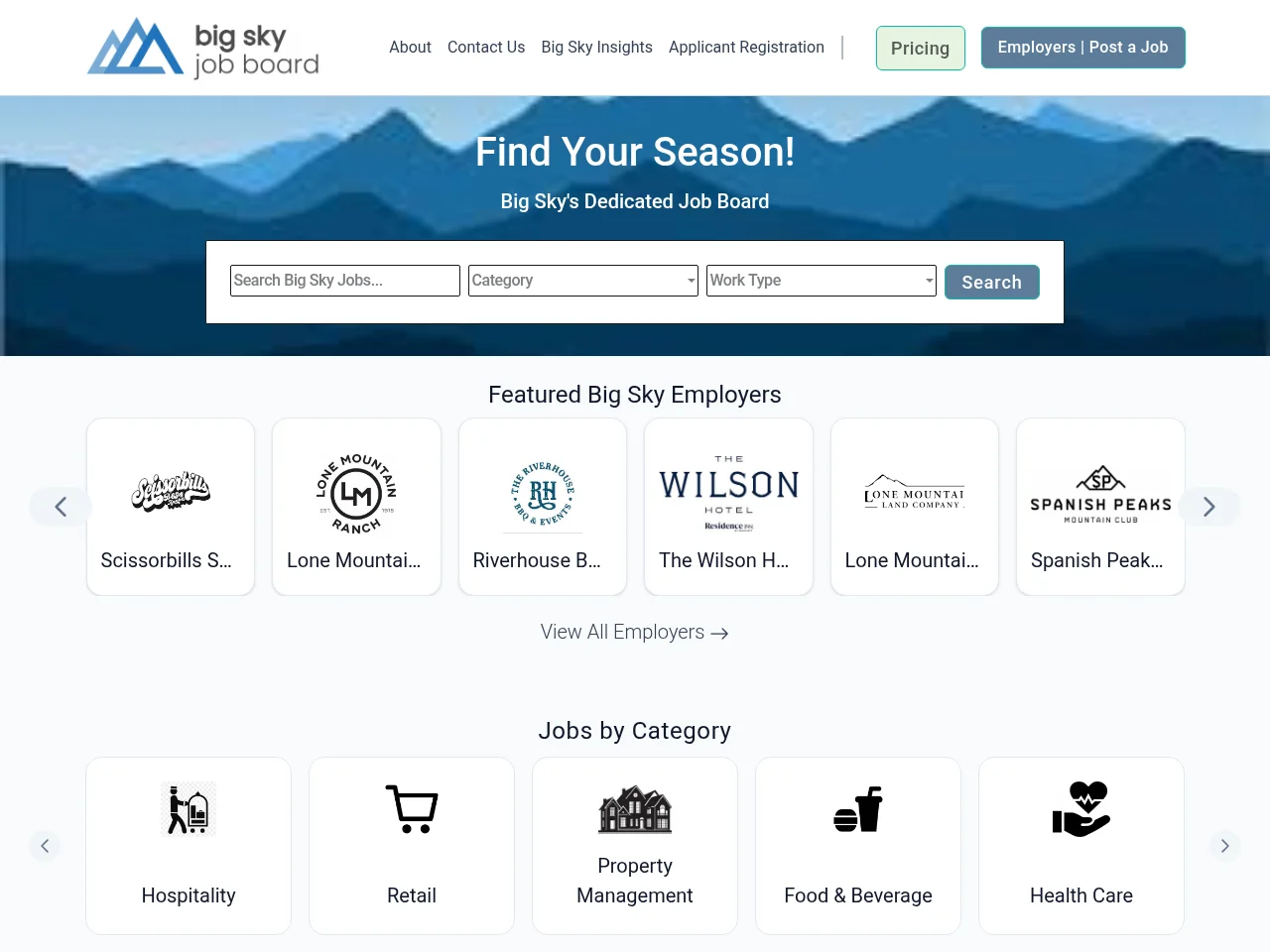Big Sky Job Board job board platform screenshot showing job search interface