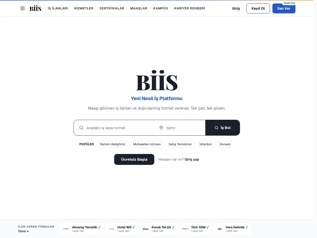 BİİS screenshot BİİS job board platform screenshot showing job search interface