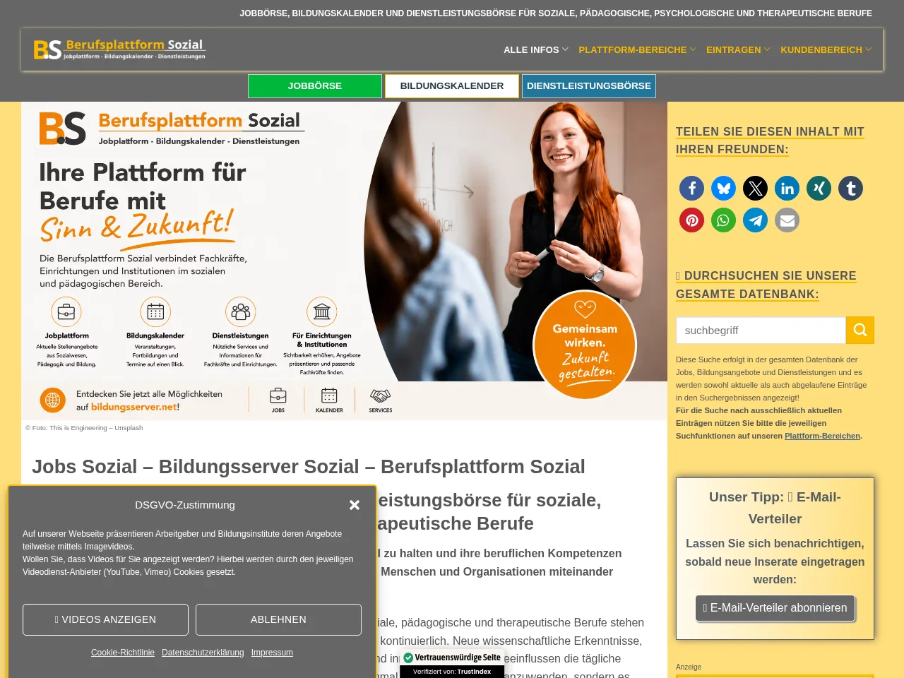 Berufsplattform Sozial screenshot Berufsplattform Sozial job board platform screenshot showing job search interface