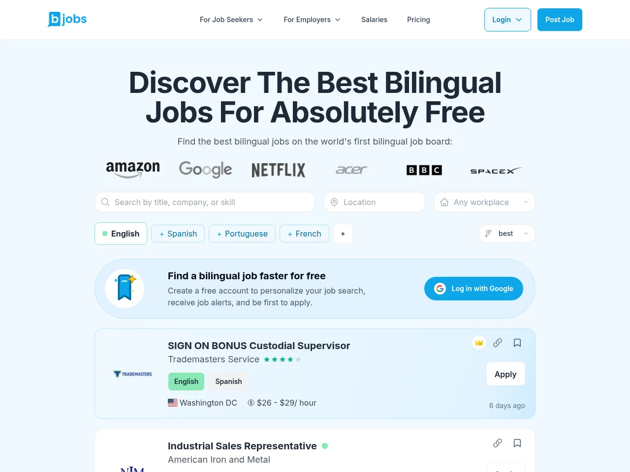 BilingualJobs.io screenshot BilingualJobs.io job board platform screenshot showing job search interface