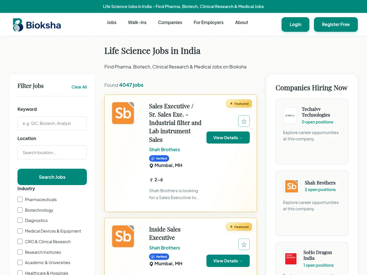 Bioksha screenshot Bioksha job board platform screenshot showing job search interface