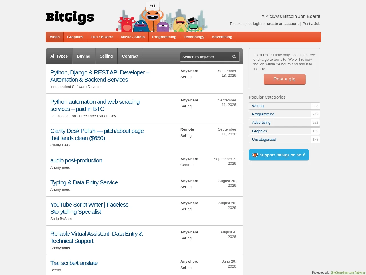 BitGigs screenshot BitGigs job board platform screenshot showing job search interface