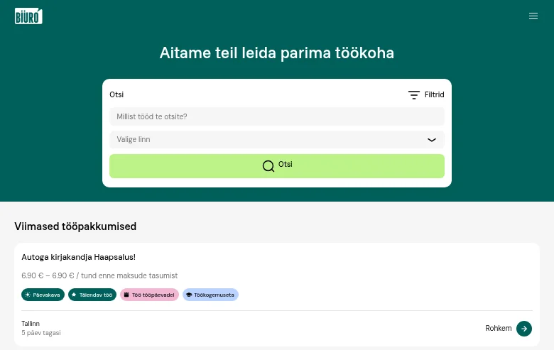 BIURO job board platform screenshot showing job search interface