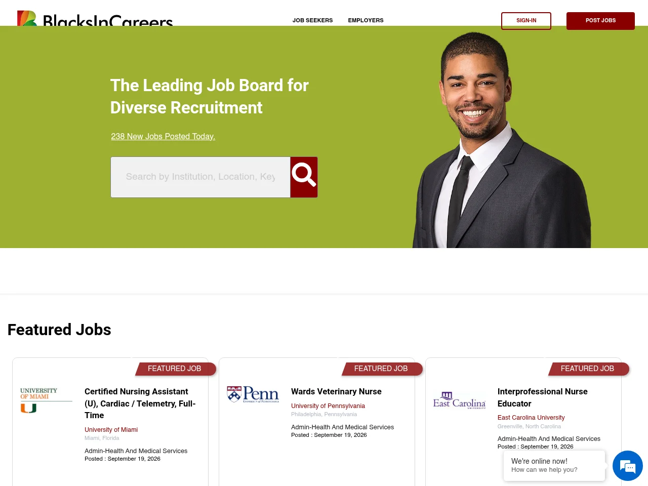 BlacksInCareers.com screenshot BlacksInCareers.com job board platform screenshot showing job search interface