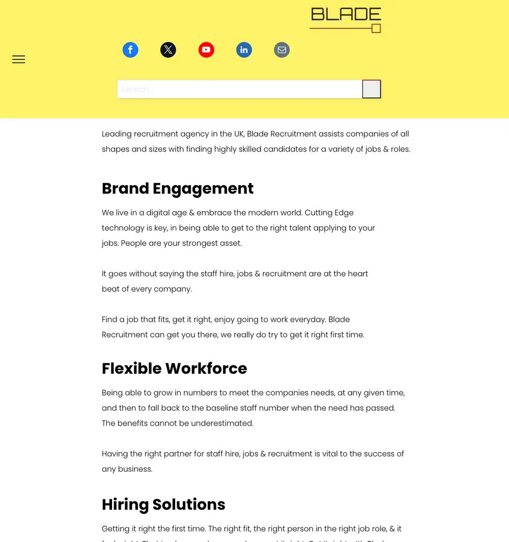 Blade Recruitment job board platform screenshot showing job search interface