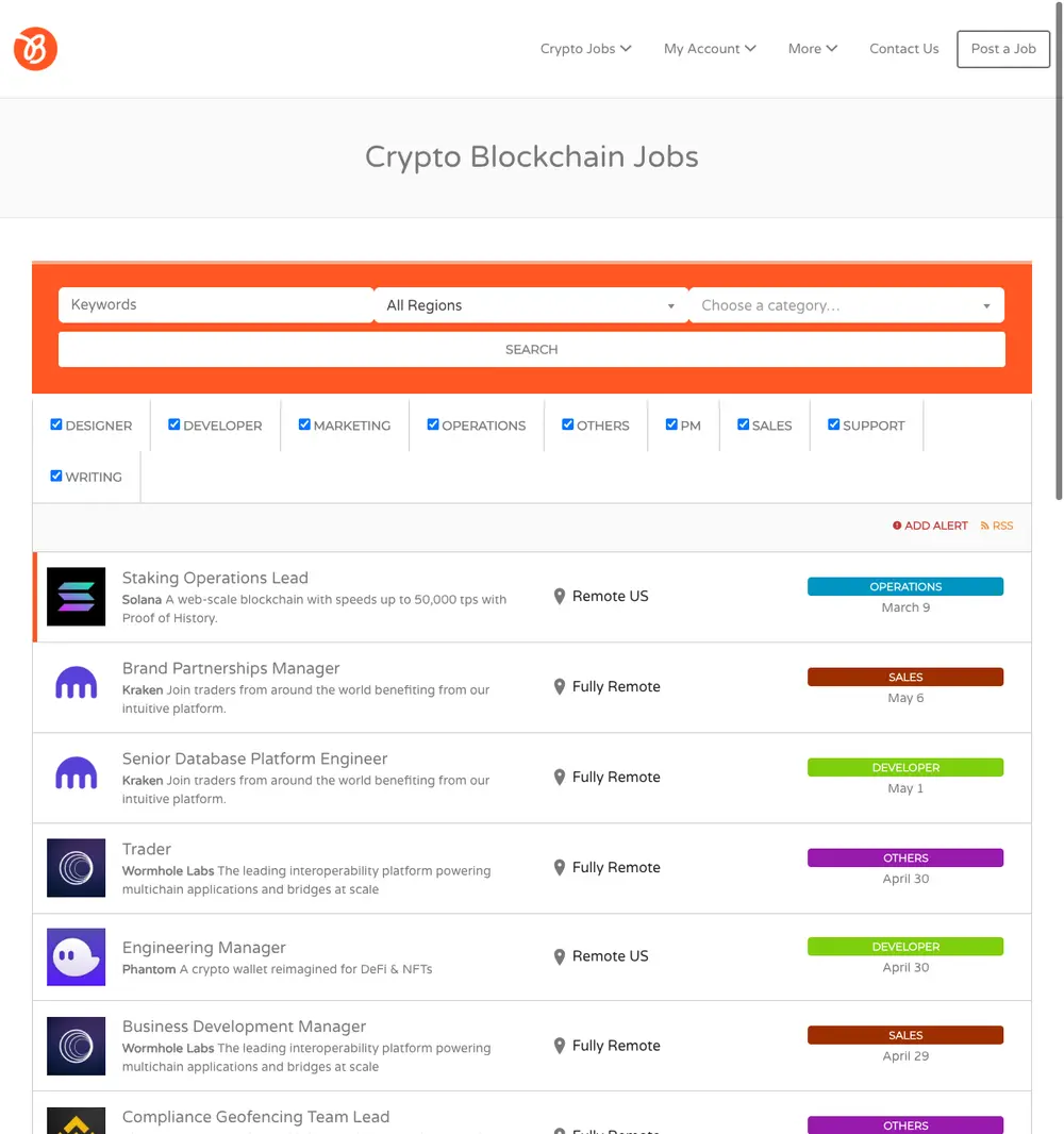 Blockew job board platform screenshot showing job search interface