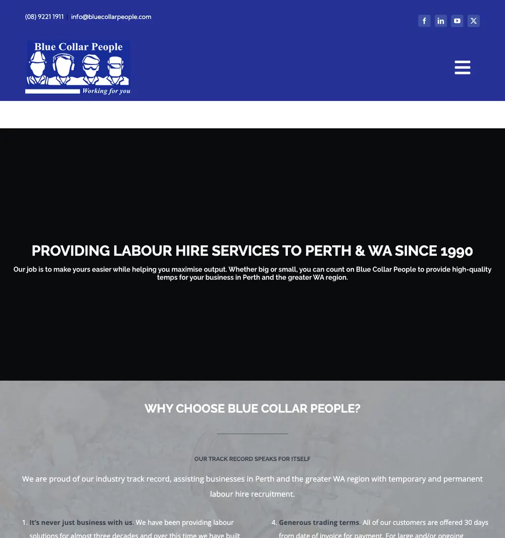 Blue Collar People job board platform screenshot showing job search interface