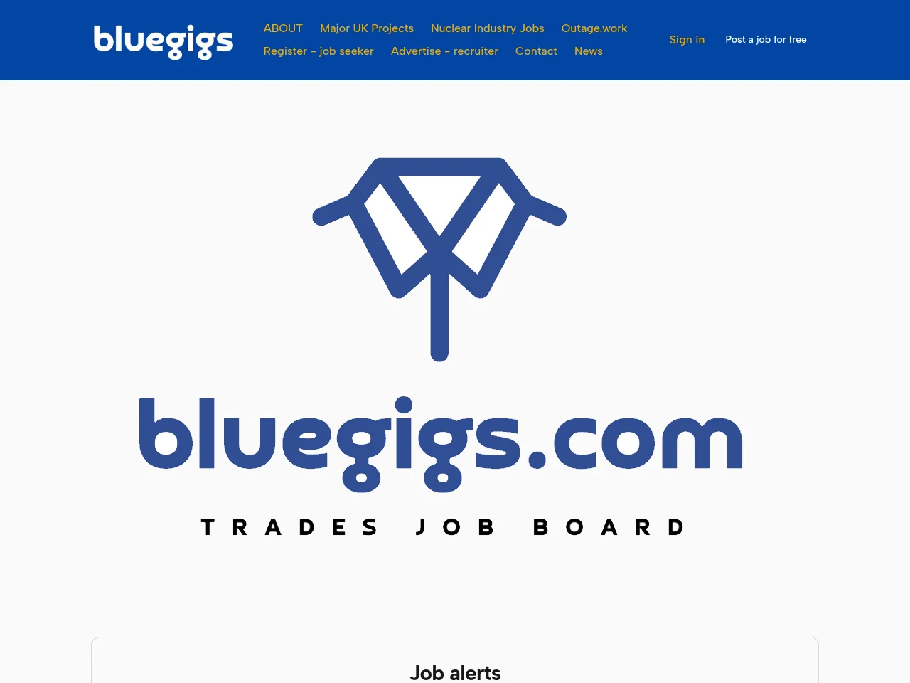 BlueGigs job board platform screenshot showing job search interface