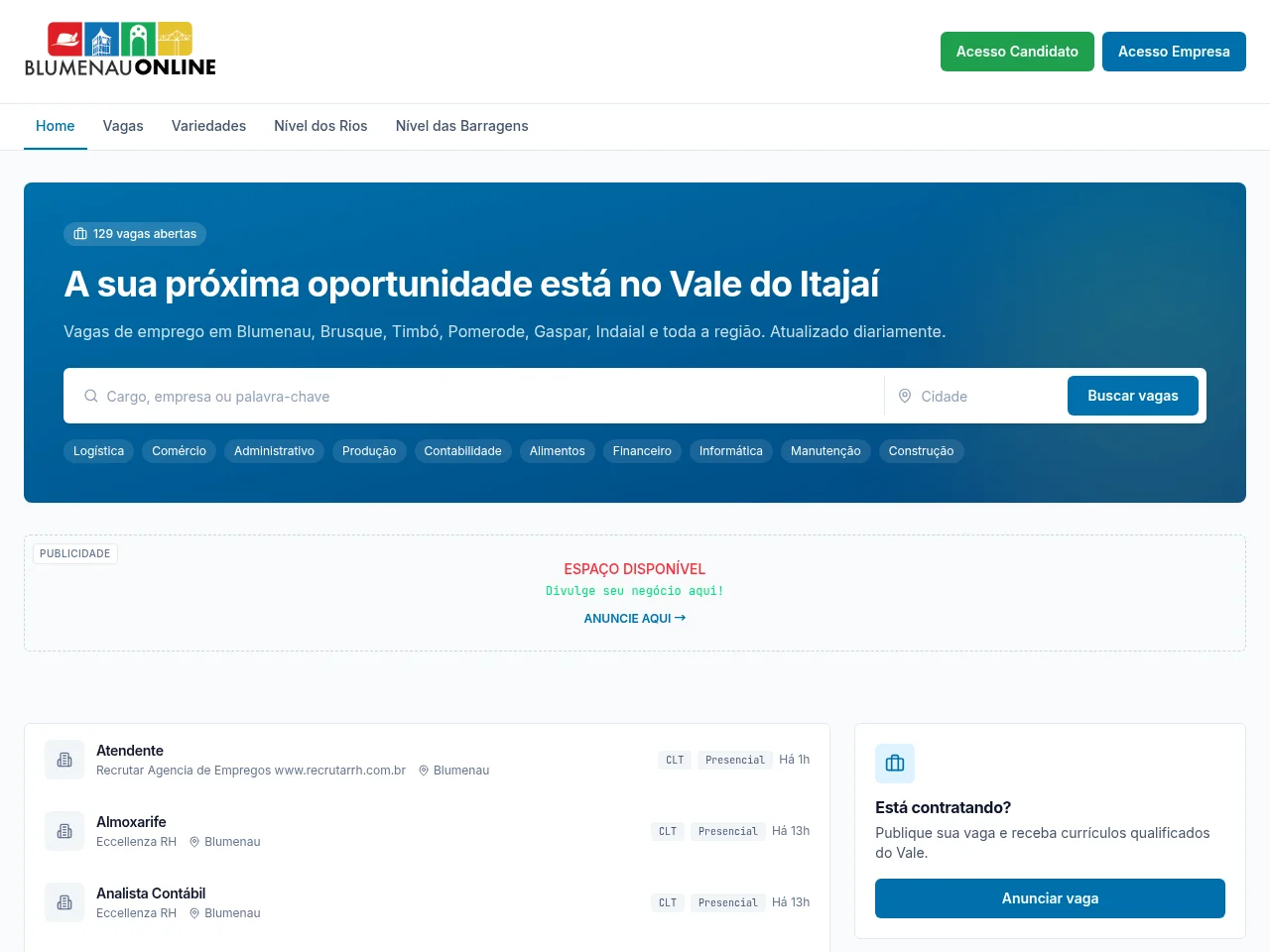 Blumenau Online screenshot Blumenau Online job board platform screenshot showing job search interface
