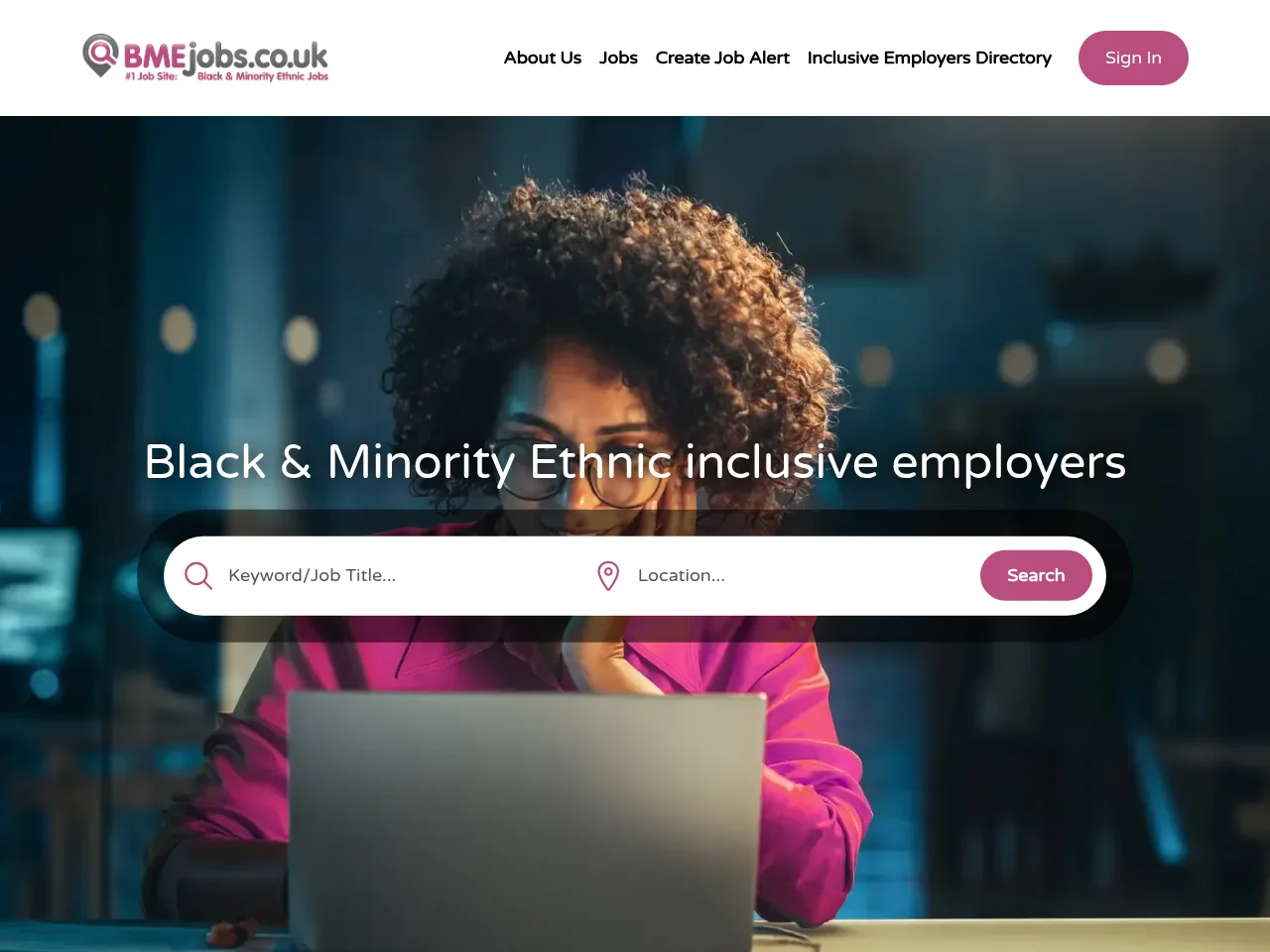 BME Jobs UK job board platform screenshot showing job search interface