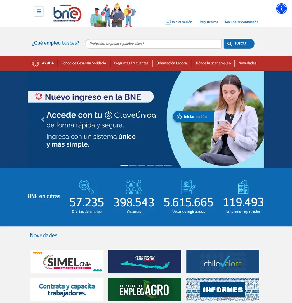 Bolsa Nacional de Empleo job board platform screenshot showing job search interface