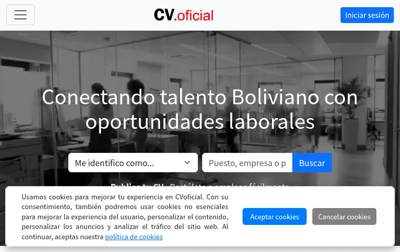 CVoficial Bolivia screenshot CVoficial Bolivia job board platform screenshot showing job search interface