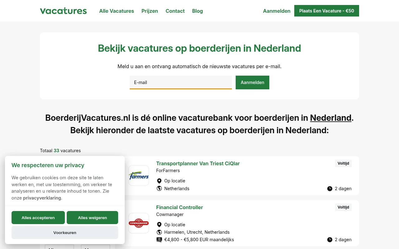 BoerderijVacatures.nl screenshot BoerderijVacatures.nl job board platform screenshot showing job search interface