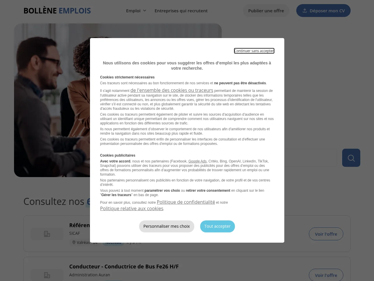 Bollène Emplois website screenshot