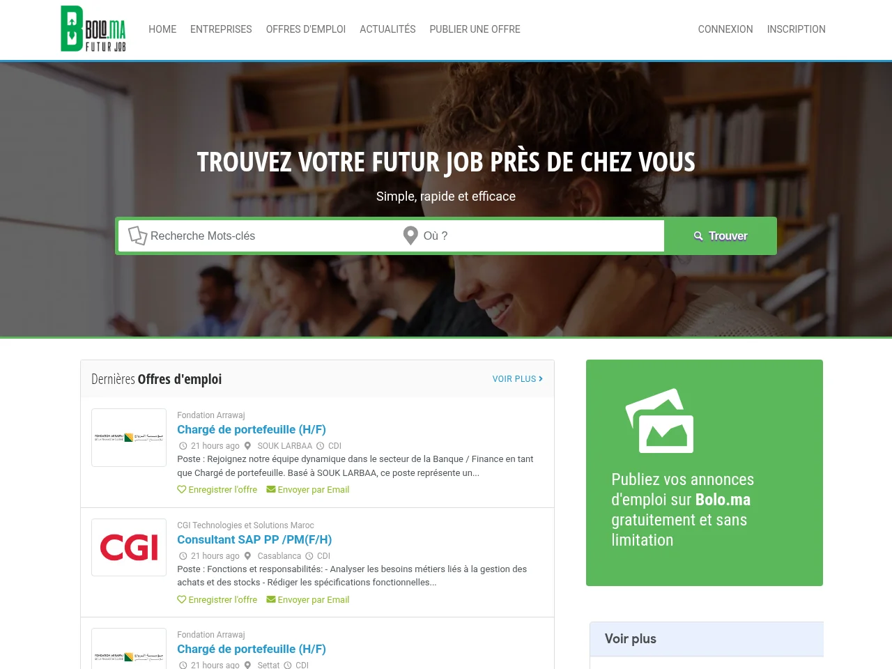 Bolo.ma job board platform screenshot showing job search interface