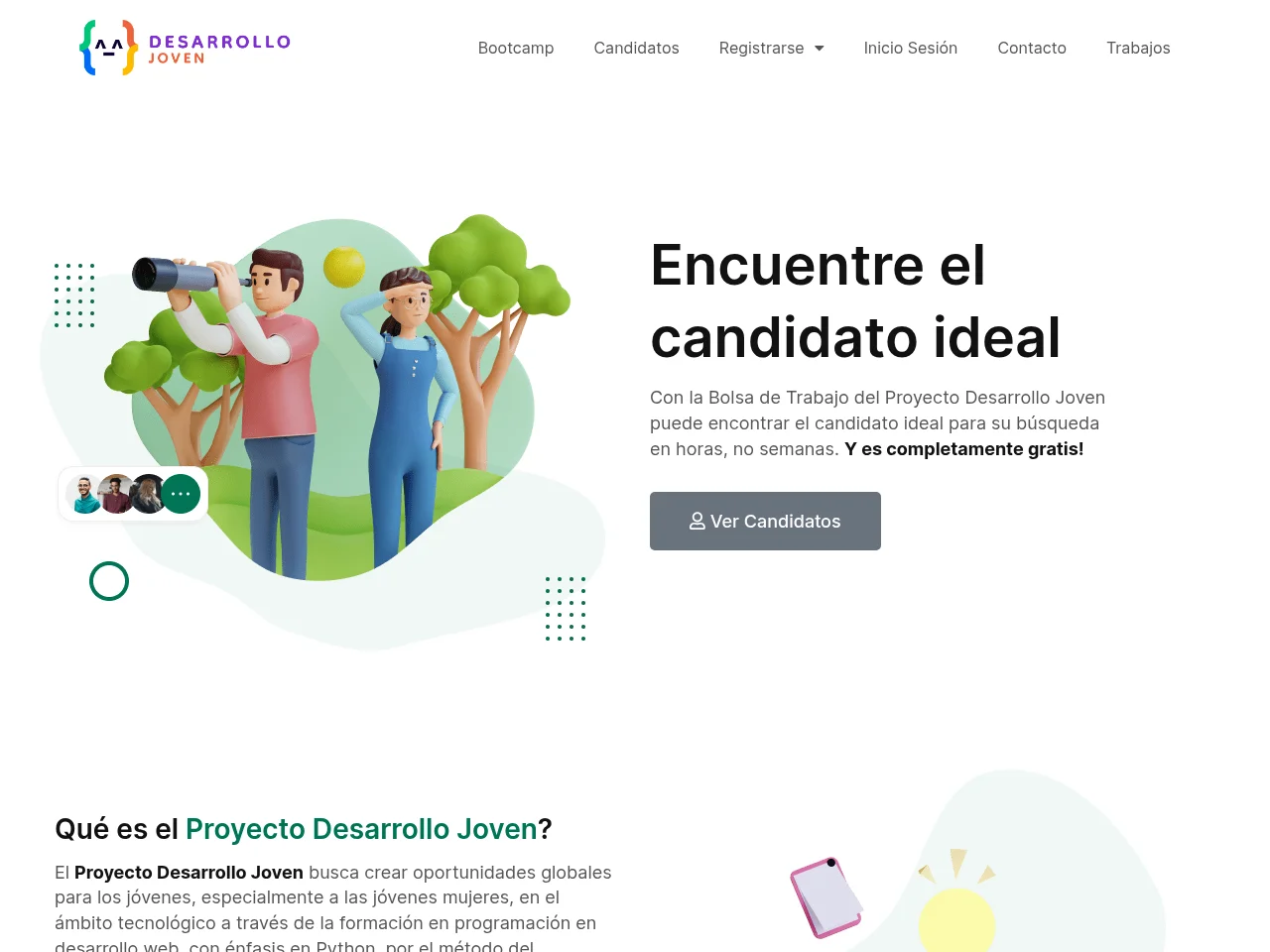 Bolsa Trabajo Desarrollo Joven job board platform screenshot showing job search interface