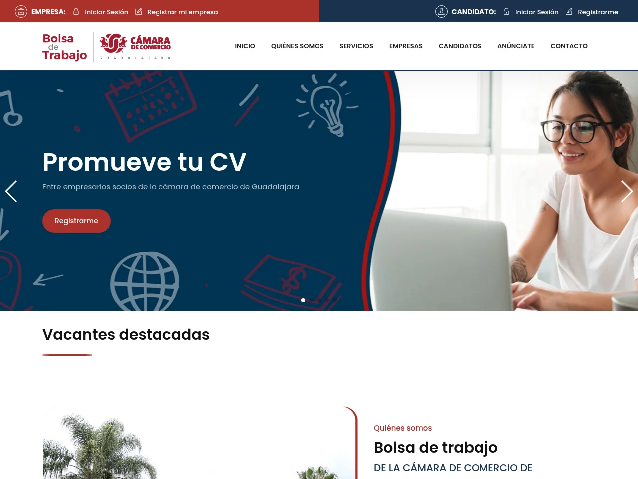 Bolsa de Trabajo | Cámara de Comercio Guadalajara screenshot Bolsa de Trabajo | Cámara de Comercio Guadalajara job board platform screenshot showing job search interface