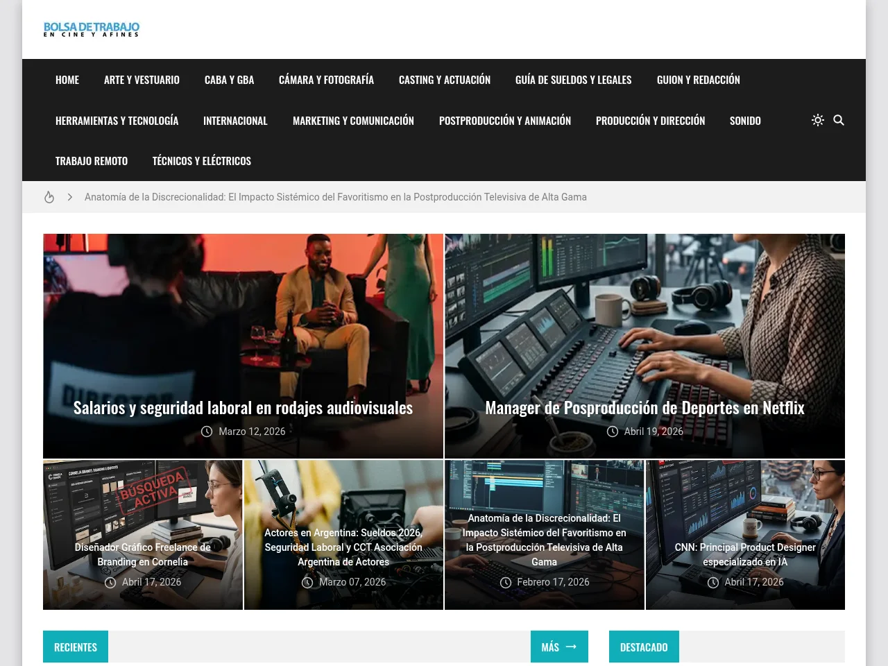 Bolsa de Trabajo en Cine y Afines website screenshot