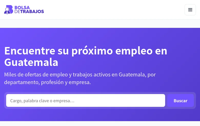 Bolsa de Trabajo y Empleo en Guatemala screenshot Bolsa de Trabajo y Empleo en Guatemala job board platform screenshot showing job search interface