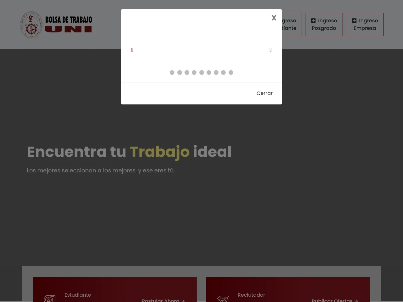 Bolsa de Trabajo UNI screenshot Bolsa de Trabajo UNI website screenshot