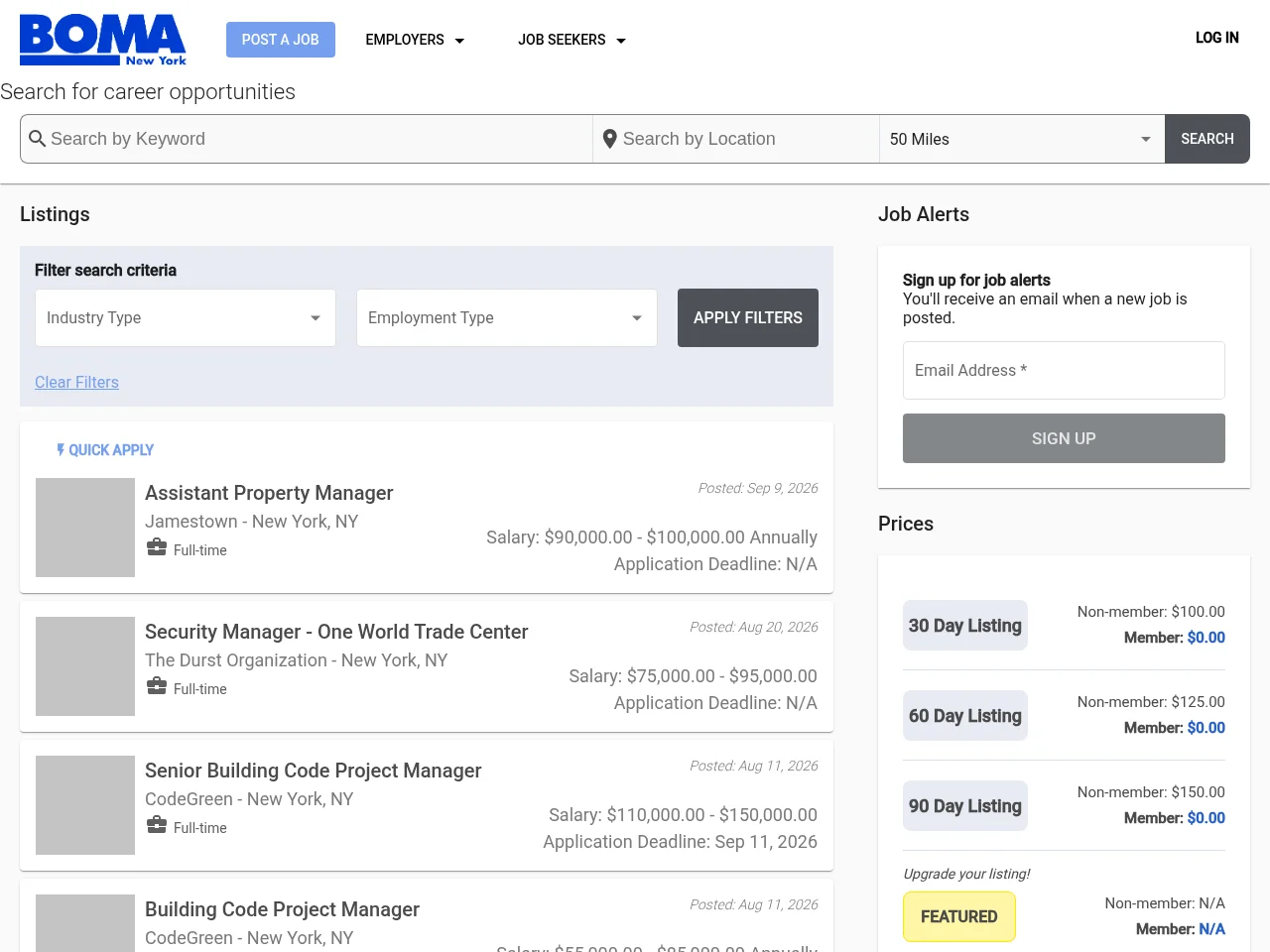 BOMA New York Job Board screenshot BOMA New York Job Board job board platform screenshot showing job search interface