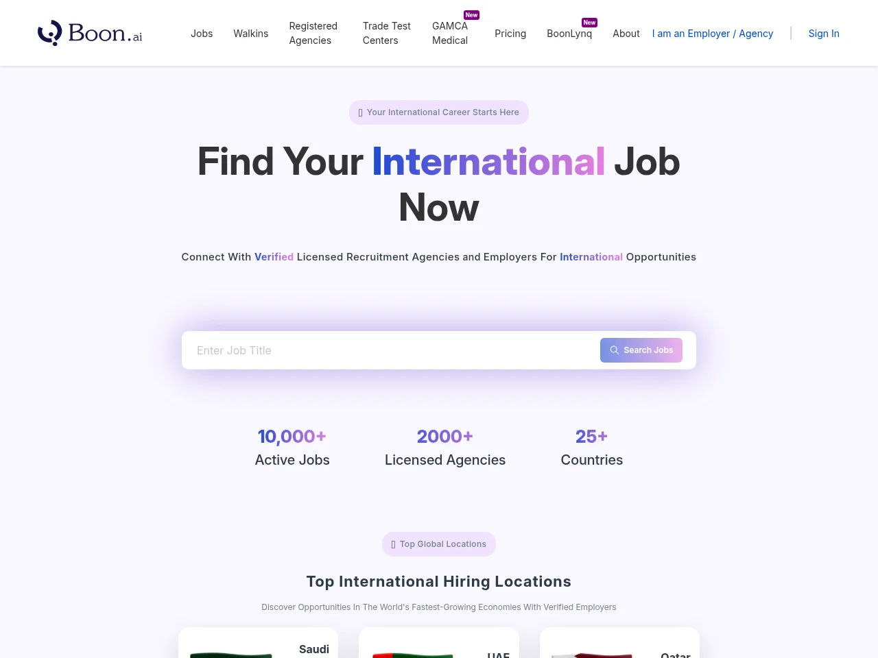 Boon.ai job board platform screenshot showing job search interface